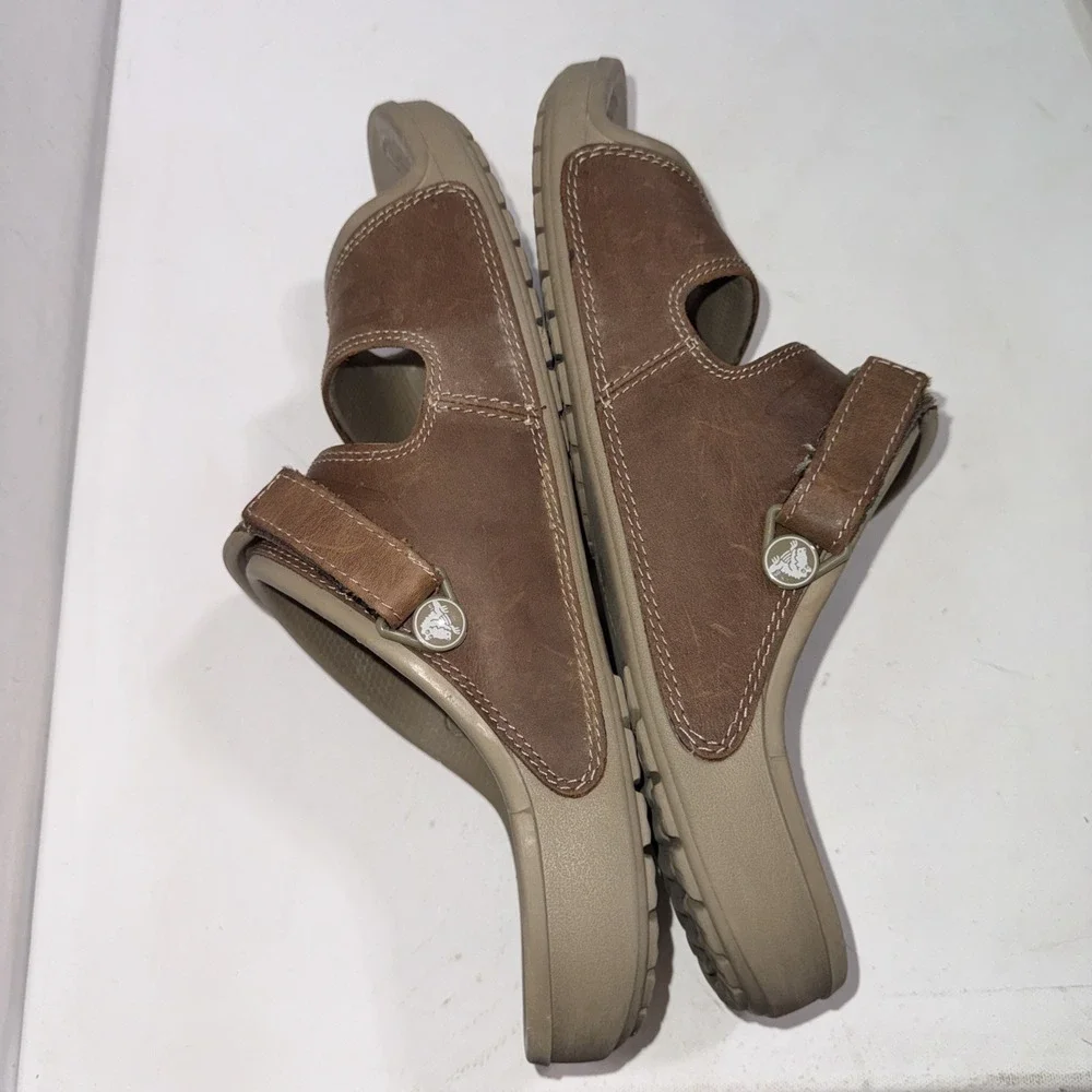 Crocs Yukon Brown Leather Two-Strap Outdoor Gorpcore Fisherman Sandals Size 13